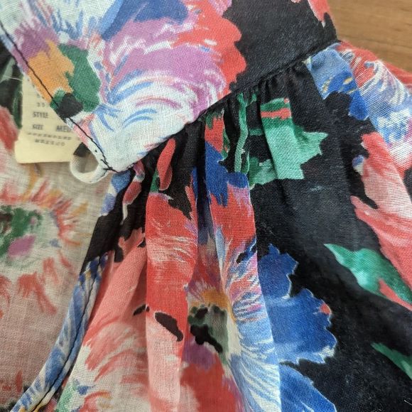 Floral gauzy vintage tie neck peter pan collar blouse M - Picture 13 of 15